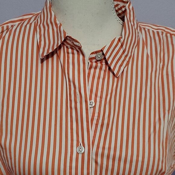 Talbots Pink & White Stripes Tie Waist Casual Coastal Button Front Top MP - Picture 3 of 10